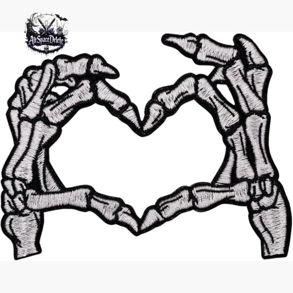 3" Gothic Skeleton Hand Heart Iron On Patch, Embroidered Applique
